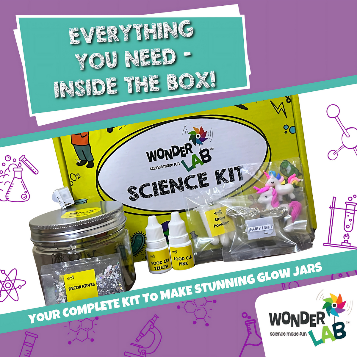 WonderLab Unicorn Glow Jar | Magical Unicorn Night Light & Kids Room Décor | DIY Science & Art Activity Kit | Creative Gift for Kids