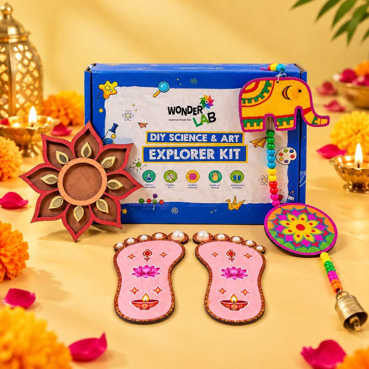 WonderLab's Diwali Utsav Decor Kit for Children | DIY Festive Craft Kit | Diwali Decoration Kit for Boys and Girls Aged 5–10+ Years | Traditional Indian Art and Craft Kit | Creative Learning Activities | Festive Gift | Birthday Gift | Return Gift