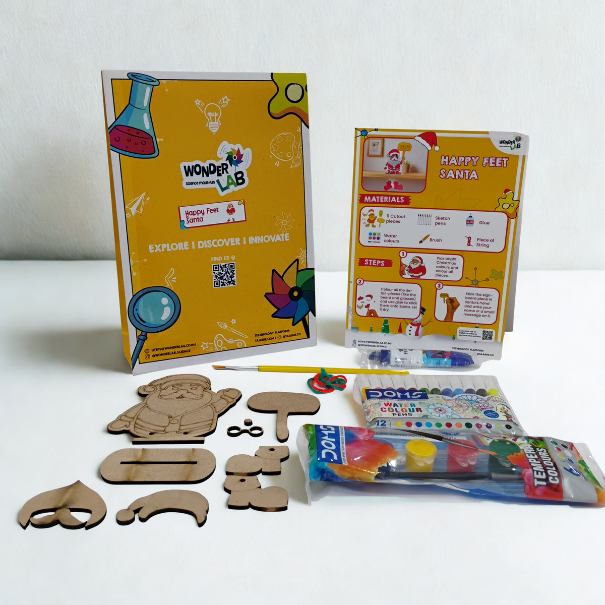 WonderLab Happy Feet Santa Kit for Kids | DIY Christmas Craft Activity Kit | STEM & Art Learning Toy | Creative Holiday Gift for Boys & Girls 3+ Years