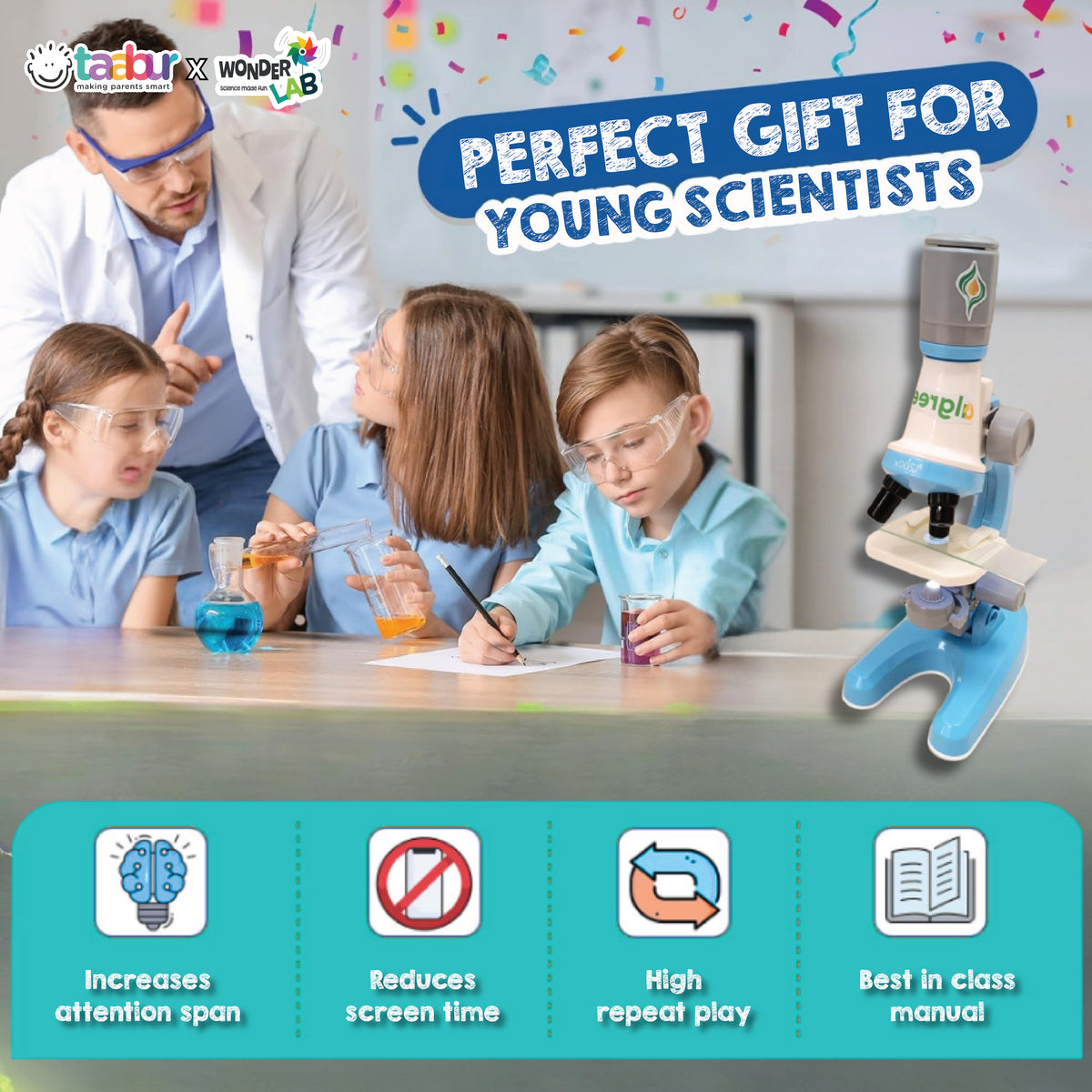 WonderLab Cell Detective Kit | Kids Beginner Microscope Science Lab | STEM Learning Toy with Microscope Slides & Tools | Discovery Activity Set for Boys & Girls