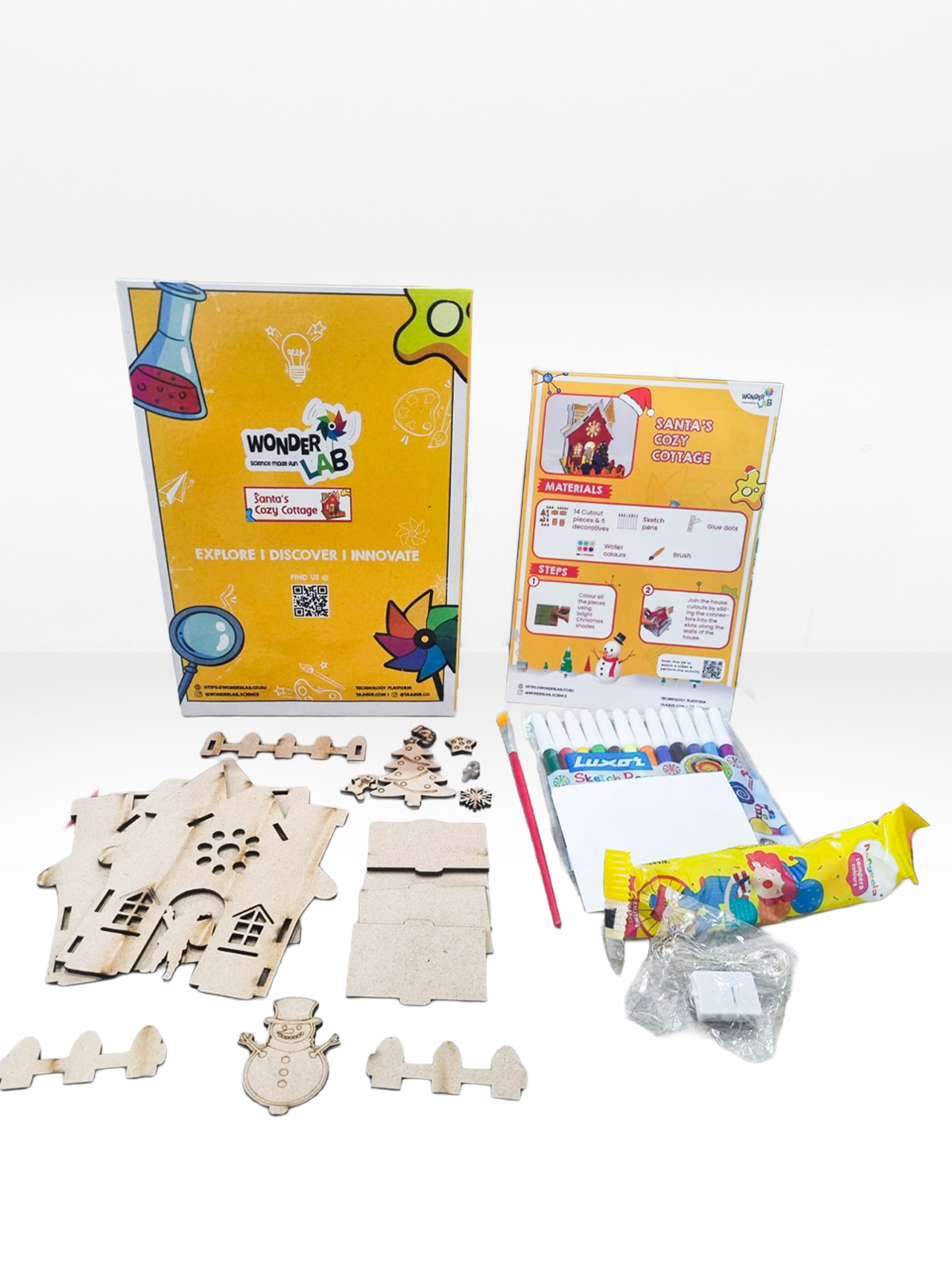 WonderLab Santa’s Cozy Cottage Kit for Kids | DIY Christmas Craft Activity Kit | STEM & Art Learning Toy | Creative Holiday Gift for Boys & Girls 3+ Years