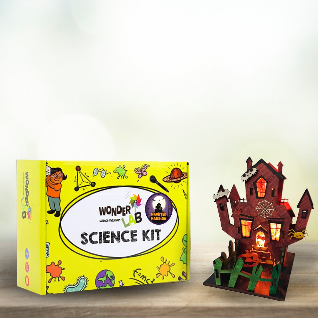 WonderLab Spooky Haunted House DIY Kit for Kids | Halloween Craft Activity Kit | STEM & Art Learning Toy | Creative Holiday Gift for Boys & Girls 3+ Years