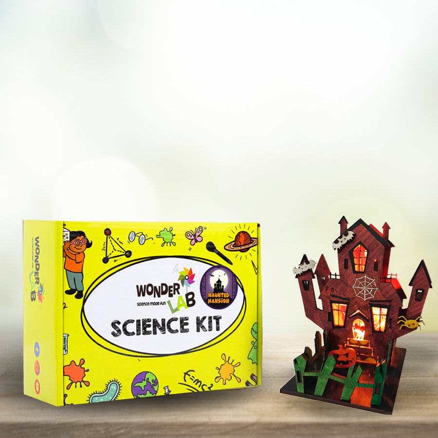 WonderLab Spooky Haunted House DIY Kit for Kids | Halloween Craft Activity Kit | STEM & Art Learning Toy | Creative Holiday Gift for Boys & Girls 3+ Years