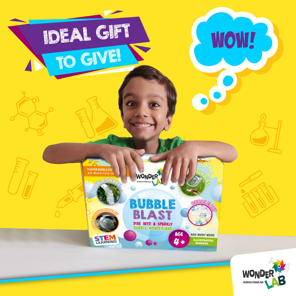 WonderLab Bubble Blast Science Kit for Kids | DIY Giant Bubble Maker STEM Activity Toy | Fun Learning Science Experiment Gift for Boys & Girls 4+ Years