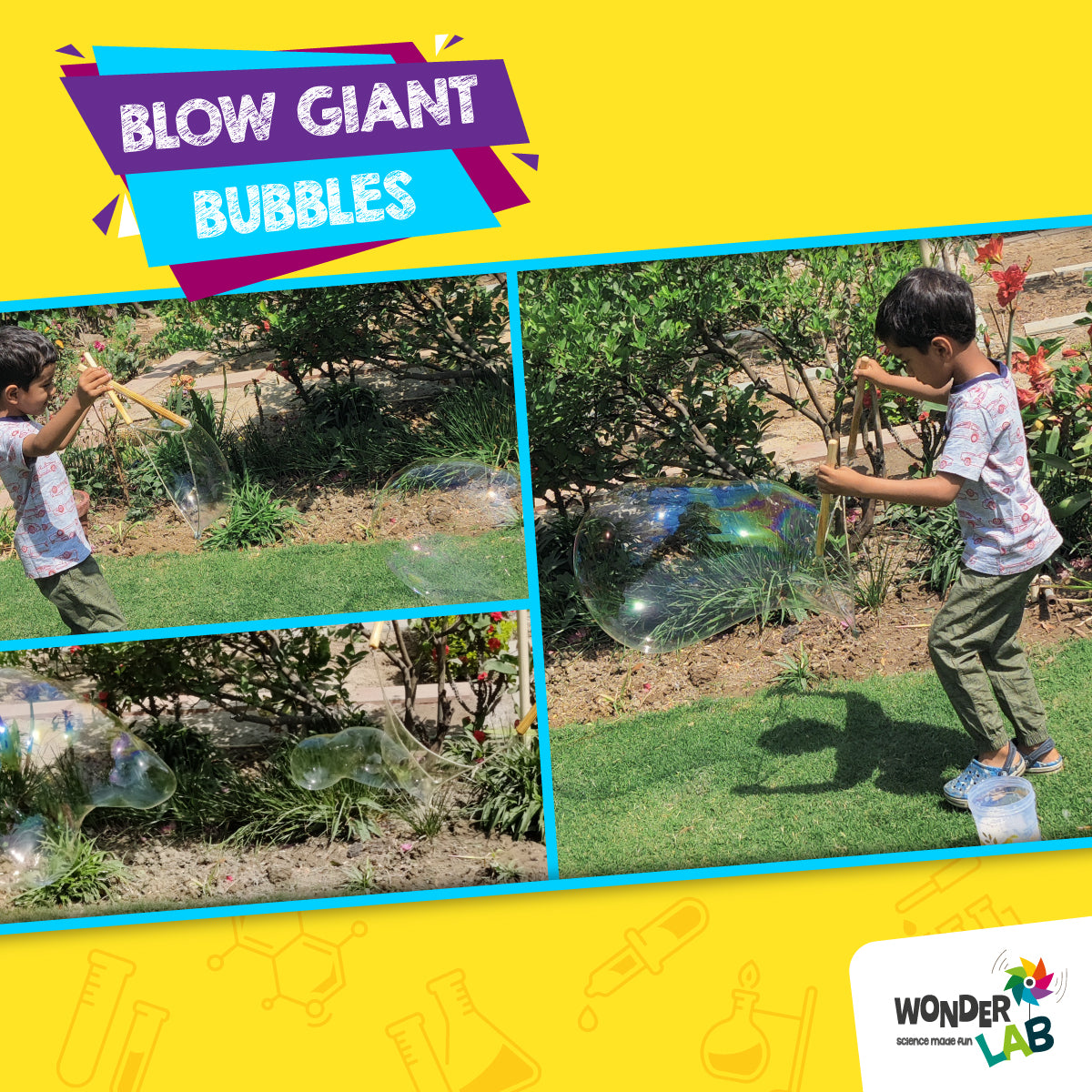 WonderLab Bubble Blast Science Kit for Kids | DIY Giant Bubble Maker STEM Activity Toy | Fun Learning Science Experiment Gift for Boys & Girls 4+ Years