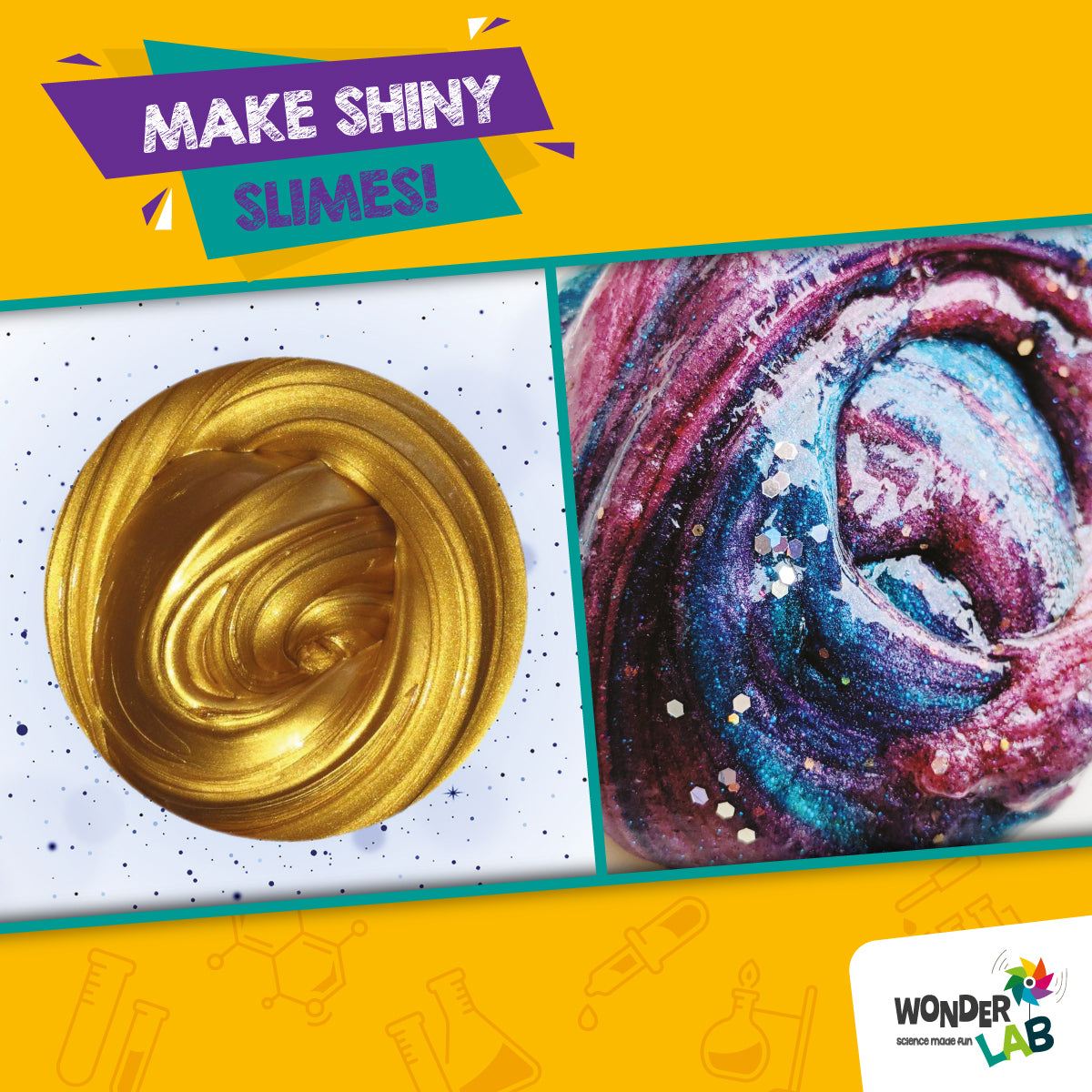 WonderLab Shimmery Slime Kit for Kids | DIY Science Activity Kit | Glittery Slime Making Set | Fun Learning Creative Toy & Birthday Gift for 5+ Years