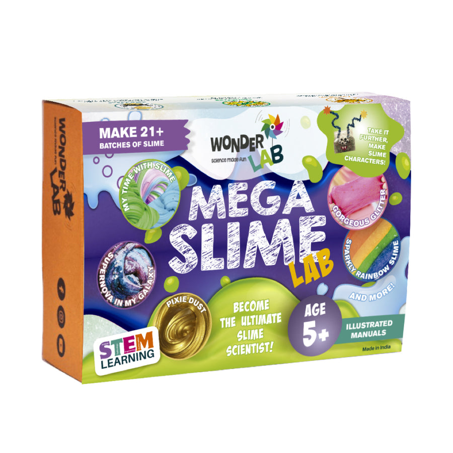 WonderLab Mega Slime Making Kit for Kids | DIY Science Activity Kit | Create 21+ Slimes with Glitters, Sparkles & Decoratives | Fun Learning Gift for Boys & Girls 5+ Years
