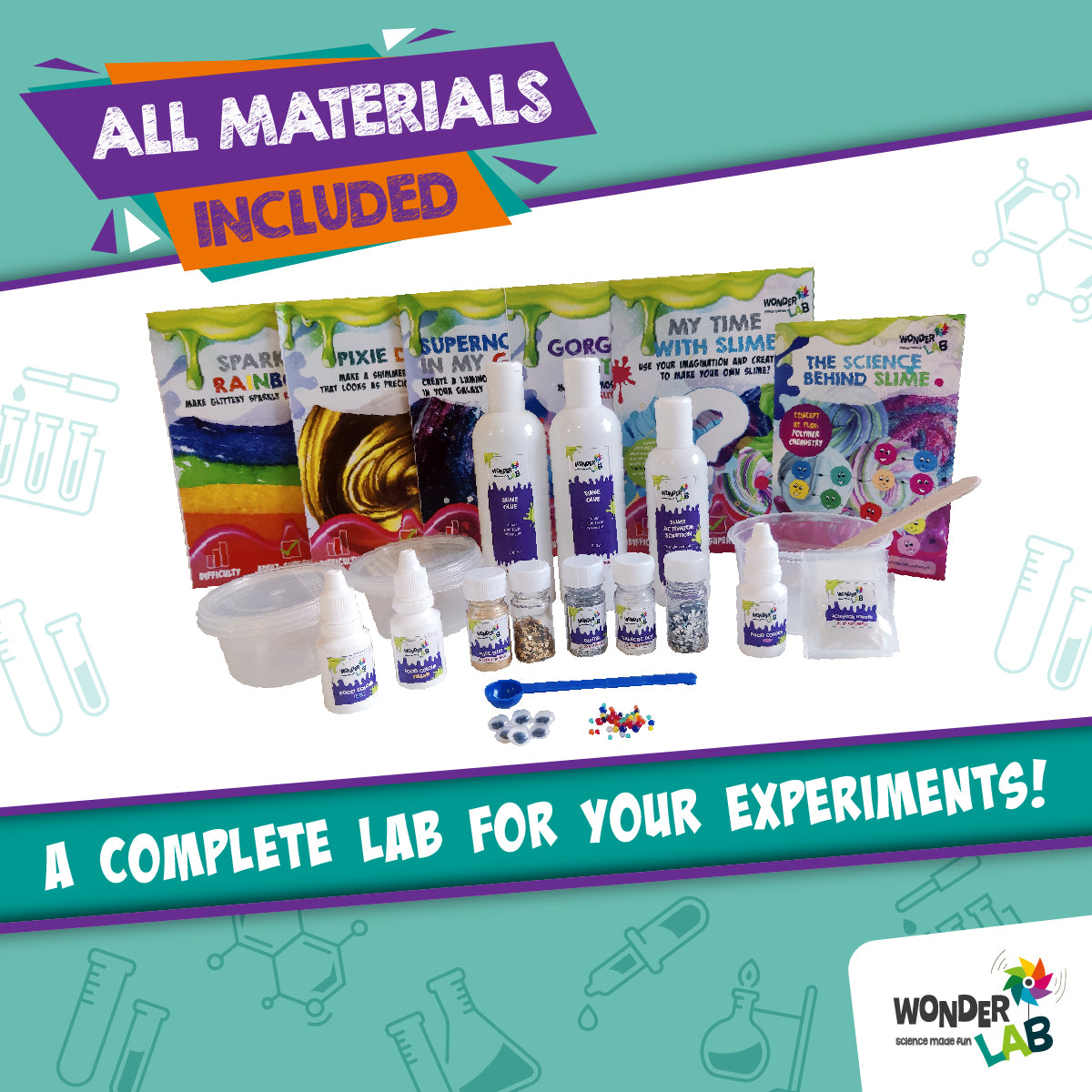 WonderLab Mega Slime Making Kit for Kids | DIY Science Activity Kit | Create 21+ Slimes with Glitters, Sparkles & Decoratives | Fun Learning Gift for Boys & Girls 5+ Years