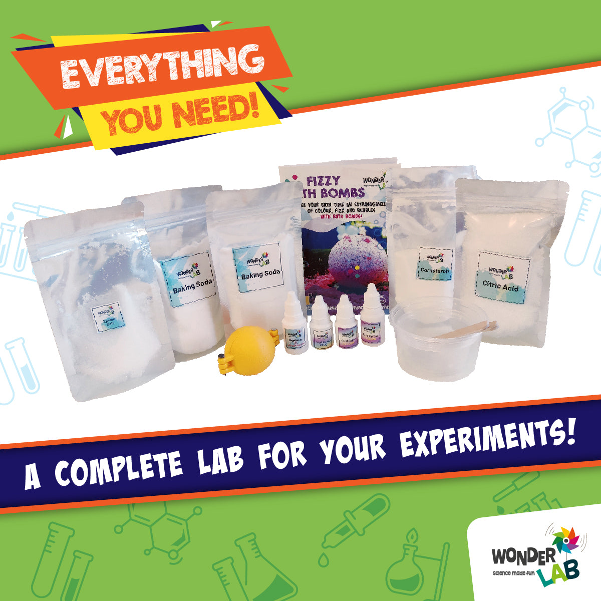 WonderLab Bath Bomb Making Kit for Kids | DIY Science & Craft Activity Kit | Create Bath Bombs, Soaps & Shimmery Scrubs | STEM Learning Gift for Boys & Girls 6-12 Years