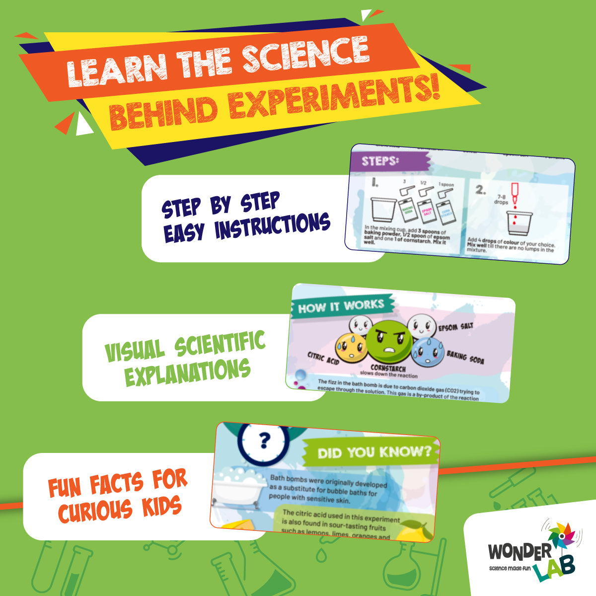 WonderLab Bath Bomb Making Kit for Kids | DIY Science & Craft Activity Kit | Create Bath Bombs, Soaps & Shimmery Scrubs | STEM Learning Gift for Boys & Girls 6-12 Years
