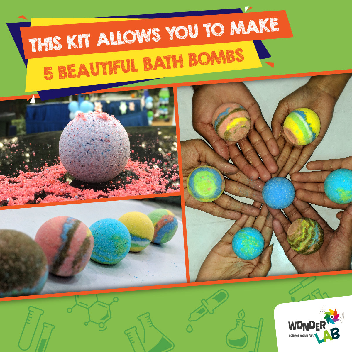 WonderLab Bath Bomb Making Kit for Kids | DIY Science & Craft Activity Kit | Create Bath Bombs, Soaps & Shimmery Scrubs | STEM Learning Gift for Boys & Girls 6-12 Years