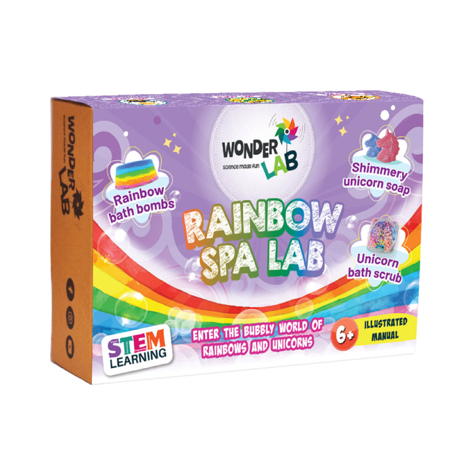 WonderLab Rainbow & Unicorn Spa Lab Kit | DIY Soap Making, Bath Bombs & Shimmery Scrub Science Activity | STEM Learning Kit for Kids 6-12 Years
