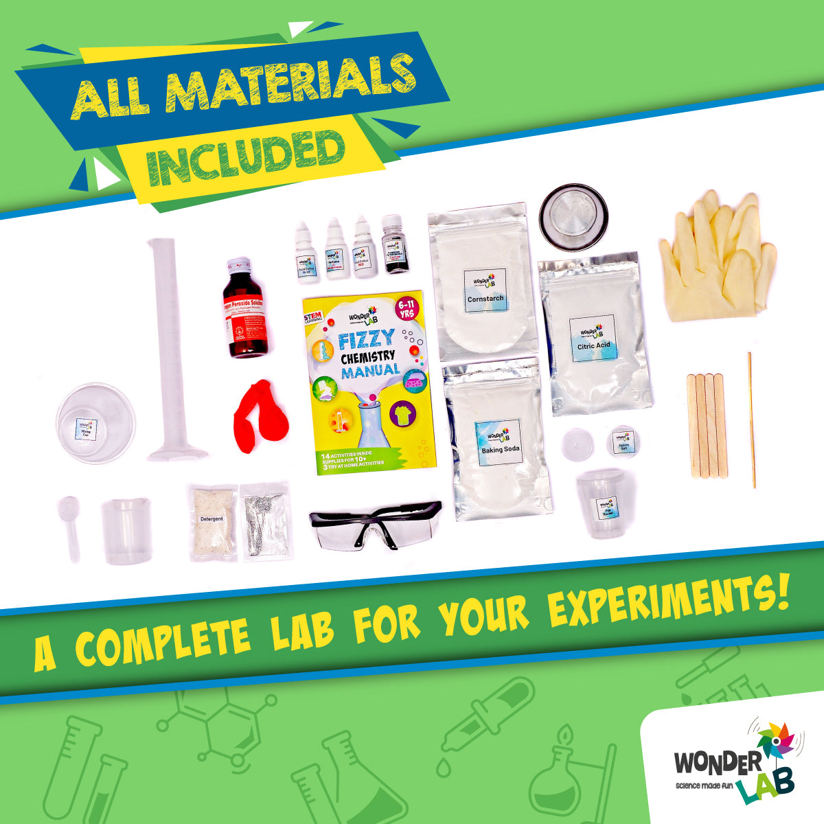 WonderLab Fizzy Chemistry Kit for Kids | DIY Science Experiment Activity Set | Fun STEM Learning Toy with Creative Experiments | Educational Birthday & Return Gift for 6+ Years