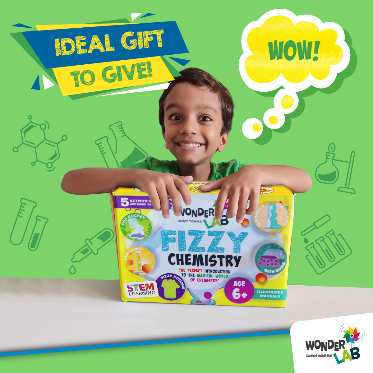 WonderLab Fizzy Chemistry Kit for Kids | DIY Science Experiment Activity Set | Fun STEM Learning Toy with Creative Experiments | Educational Birthday & Return Gift for 6+ Years