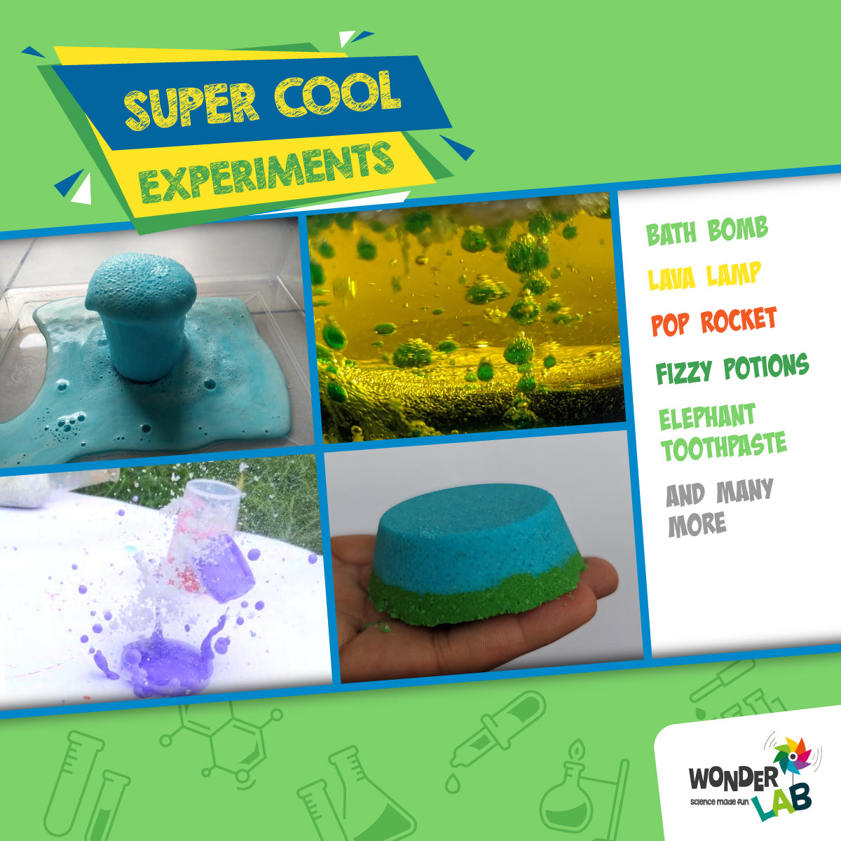 WonderLab Fizzy Chemistry Kit for Kids | DIY Science Experiment Activity Set | Fun STEM Learning Toy with Creative Experiments | Educational Birthday & Return Gift for 6+ Years