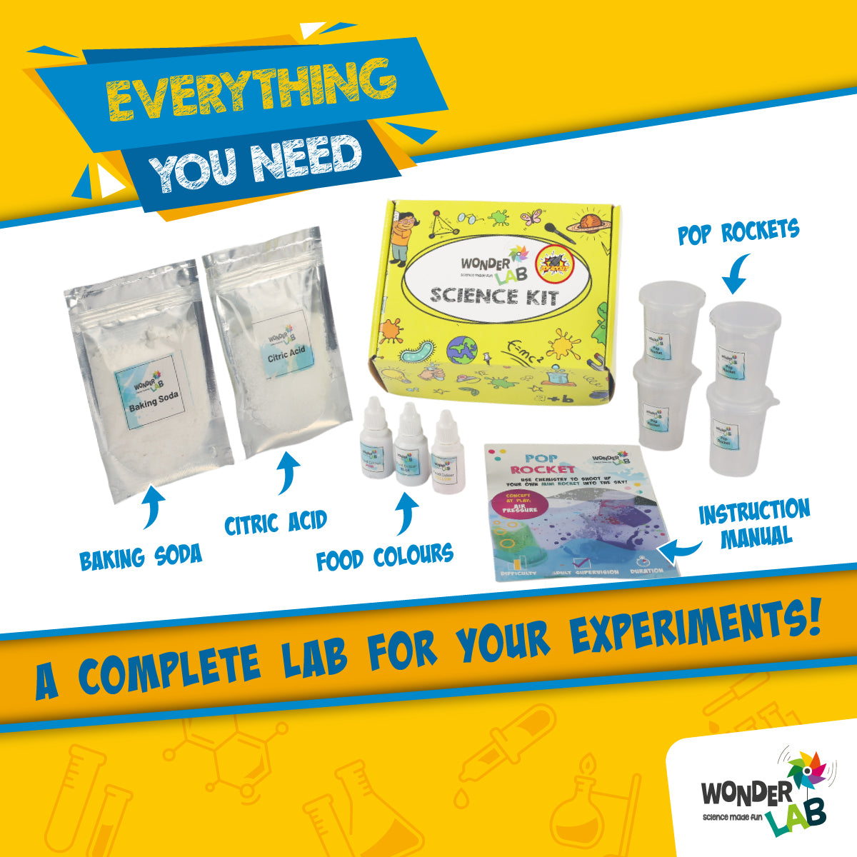 WonderLab Pop Rocket Science Kit for Kids | DIY Space Rocket Experiment Activity | STEM Learning Toy to Build & Launch Mini Rocket | Educational Gift for Boys & Girls