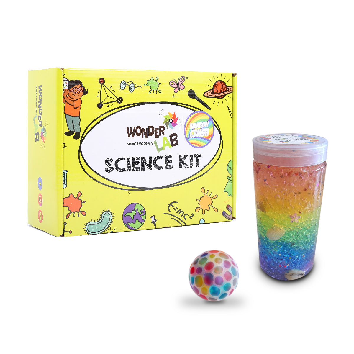 WonderLab Rainbow Crush Kit | DIY Orbeez Science Activity Kit for Kids | Creative Experiments with Orbeez Crush Jar, Squishy Ball & Secret Message Game | STEM Learning Toy 3+ Years