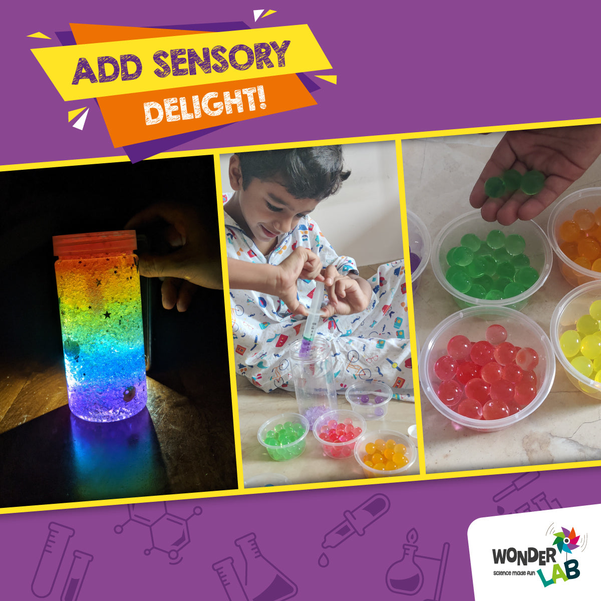 WonderLab Rainbow Crush Kit | DIY Orbeez Science Activity Kit for Kids | Creative Experiments with Orbeez Crush Jar, Squishy Ball & Secret Message Game | STEM Learning Toy 3+ Years