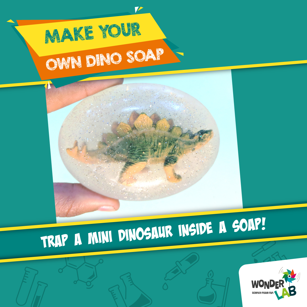 WonderLab Dino Soap Making Kit for Kids | DIY Science & Craft Activity Kit | Create Fun Dinosaur Soaps | STEM Learning Toy & Birthday Gift for Boys & Girls 5+ Years
