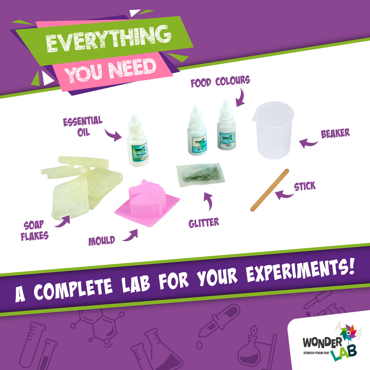 WonderLab Unicorn Soap Making Kit for Kids | DIY Science Activity Kit | Create Soaps, Bath Bombs & Shimmery Scrubs | STEM Learning Gift for Boys & Girls 6-12 Years