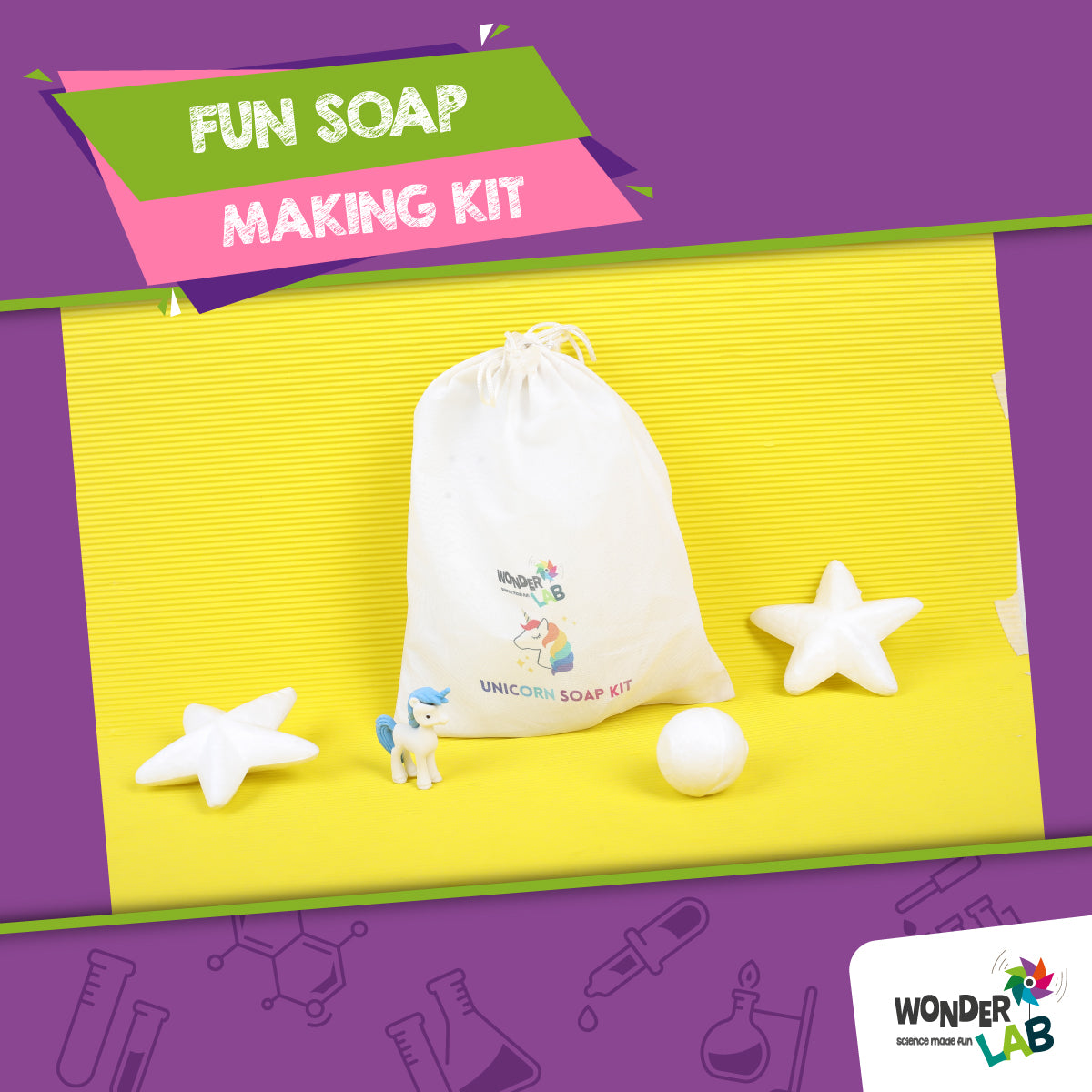 WonderLab Unicorn Soap Making Kit for Kids | DIY Science Activity Kit | Create Soaps, Bath Bombs & Shimmery Scrubs | STEM Learning Gift for Boys & Girls 6-12 Years