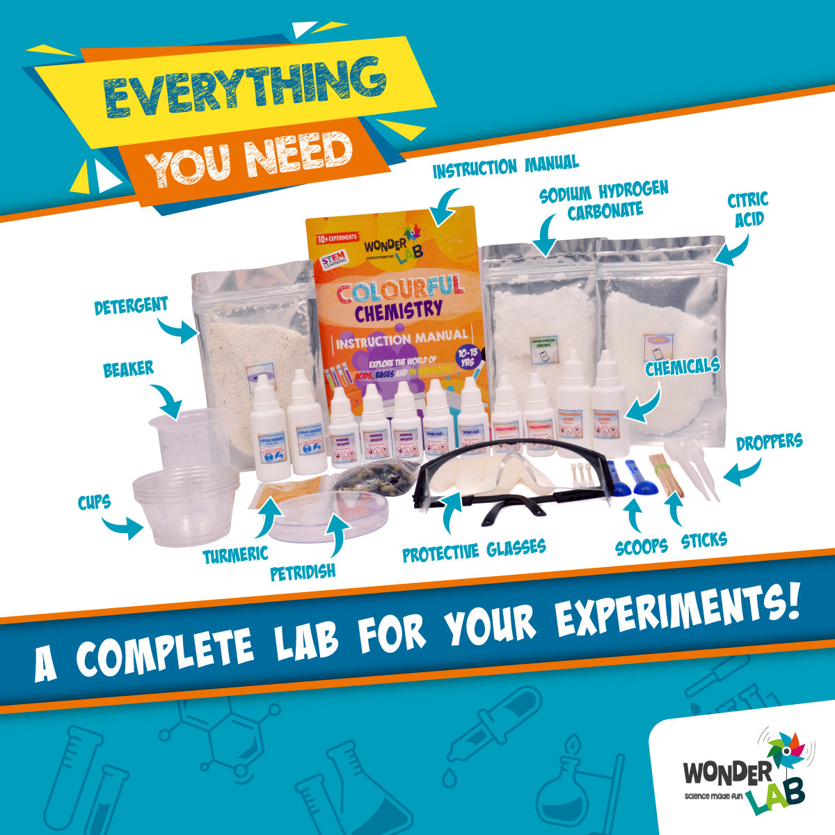 WonderLab DIY Chemistry Kit for Kids | Colourful Chemistry Experiment Activity Set | STEM Learning Science Toy with Hands-On Experiments | Educational Gift for Boys & Girls 10+ Years